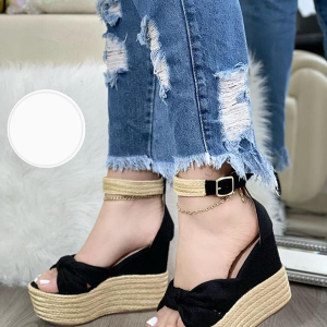 Sandalias Para Mujer Plataforma Yute Negras