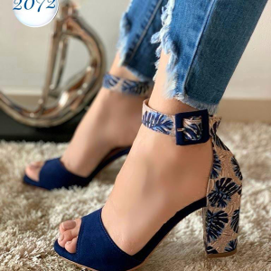 Tacones Para Mujer Flores Azul Combinados