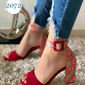 Tacones Para Mujer Flores Rojos Conbinados