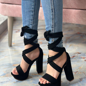 Tacones Para Mujer Negros con Cordones