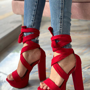 Tacones Para Mujer Rojos con Cordones