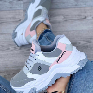 Tenis Para Mujer Skeachers Rosado Gris