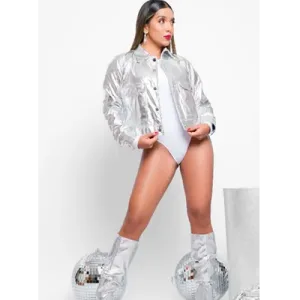 Chaqueta Para Mujer Cargo Plateada