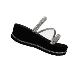 Sandalias Para Mujer Negro Plata